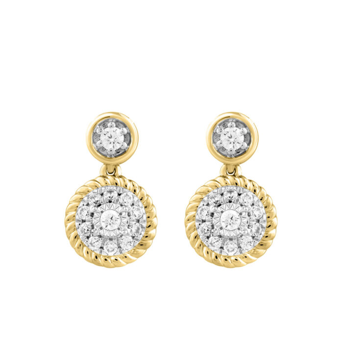 LADIES EARRINGS 0.13CT ROUND DIAMOND 14K YELLOW GOLD - Image 1