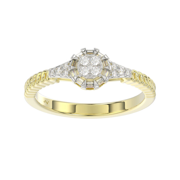 LADIES RING 0.15CT ROUND/BAGUETTE DIAMOND 14K YELLOW GOLD - Image 1