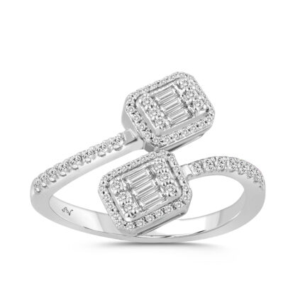 LADIES RING 0.33CT ROUND/BAGUETTE DIAMOND 10K WHITE GOLD