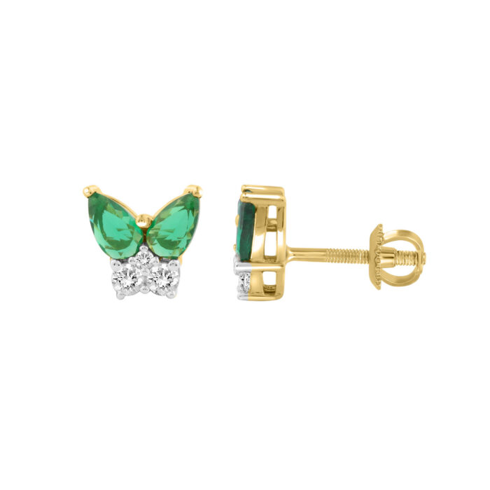 LADIES EARRINGS 0.88CT ROUND/PEAR/EMERALD DIAMOND14K YELLOW GOLD (CENTER STONE 0.75CT PEAR/EMERALD DIAMOND) - Image 1