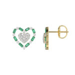 LADIES EARRING 0.50CT ROUND/GREEN EMERALD BAGUETTE DIAMOND 14K YELLOW GOLD (GREEN EMERALD BAGUETTE 0.32CT) - Image 2