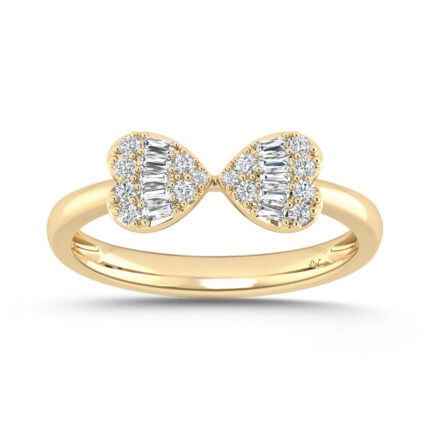 LADIES RING 0.25CT ROUND/BAGUETTE DIAMOND 14K YELLOW GOLD