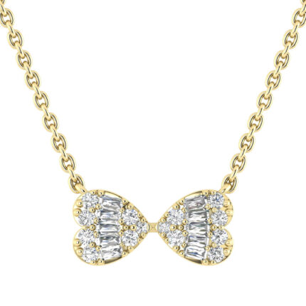 LADIES PENDANT WITH CHAIN 0.25CT ROUND/BAGUETTE DIAMOND 14K YELLOW GOLD