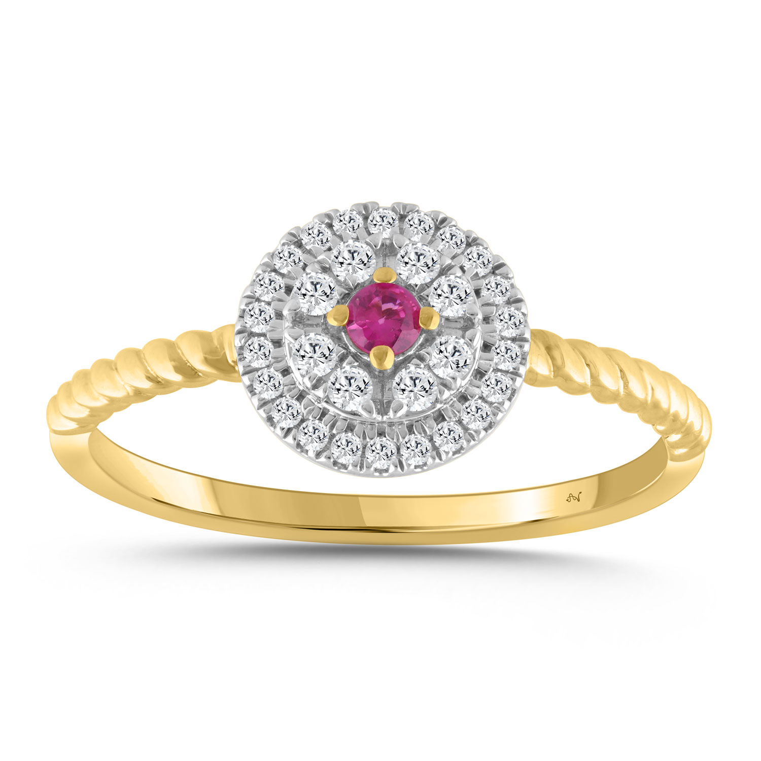 LADIES RING 0.20CT ROUND/ROUND RUBY DIAMOND 10K YELLOW GOLD (CENTER STONE 0.0.75CT ROUND RUBY DIAMOND) 1 LADIES RING 0.20CT ROUND/ROUND RUBY DIAMOND 10K YELLOW GOLD (CENTER STONE 0.0.75CT ROUND RUBY DIAMOND) - Image 1
