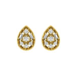 LADIES EARRINGS 0.20CT ROUND/BAGUETTE DIAMOND 10K YELLOW GOLD