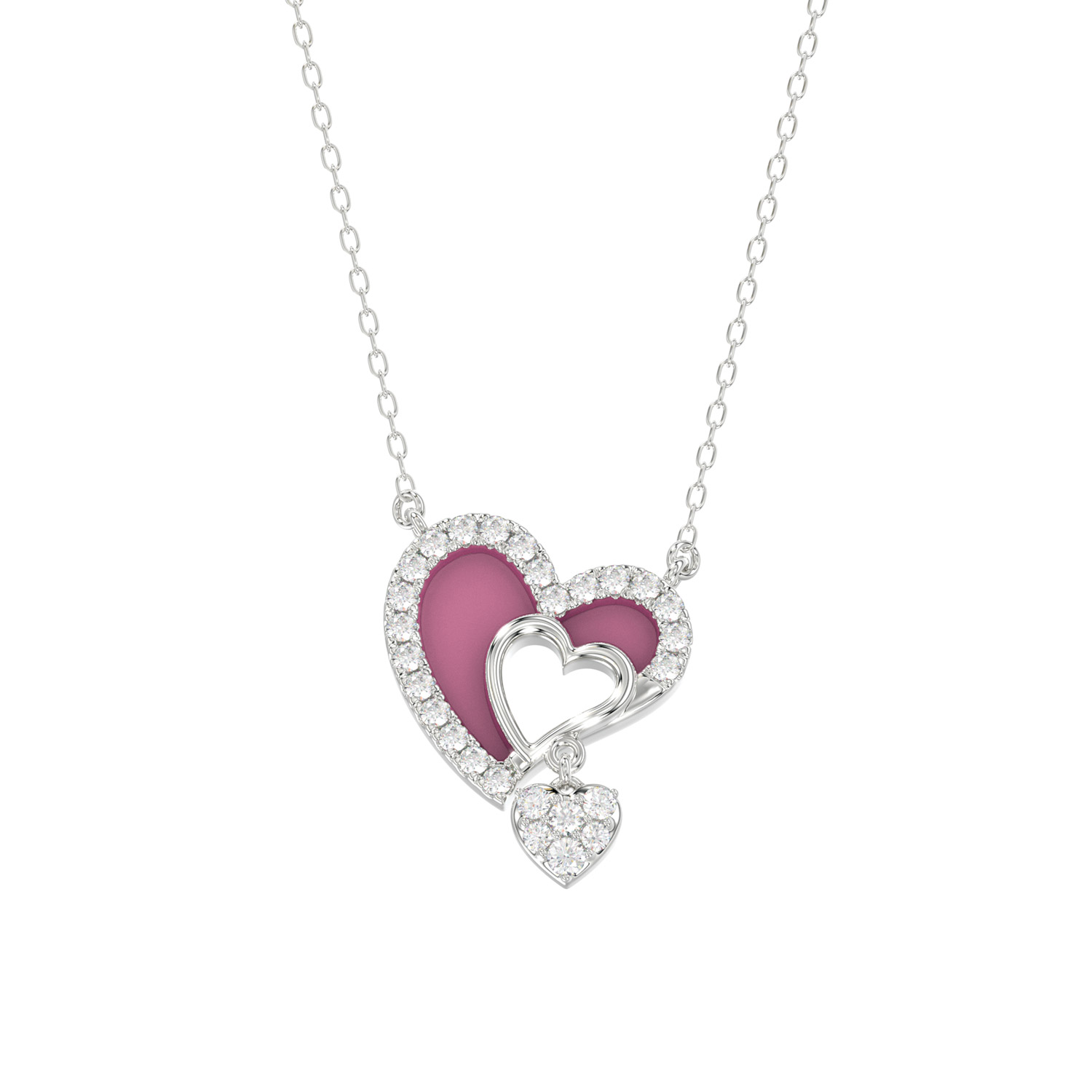 10K WHITE GOLD LADIES PENDANT INCLUDES WITH CHAIN 0.20CT ROUND DIAMOND & PINK ENAMEL, INCLUDES CHAIN 1 10K WHITE GOLD LADIES PENDANT INCLUDES WITH CHAIN 0.20CT ROUND DIAMOND & PINK ENAMEL, INCLUDES CHAIN - Image 1