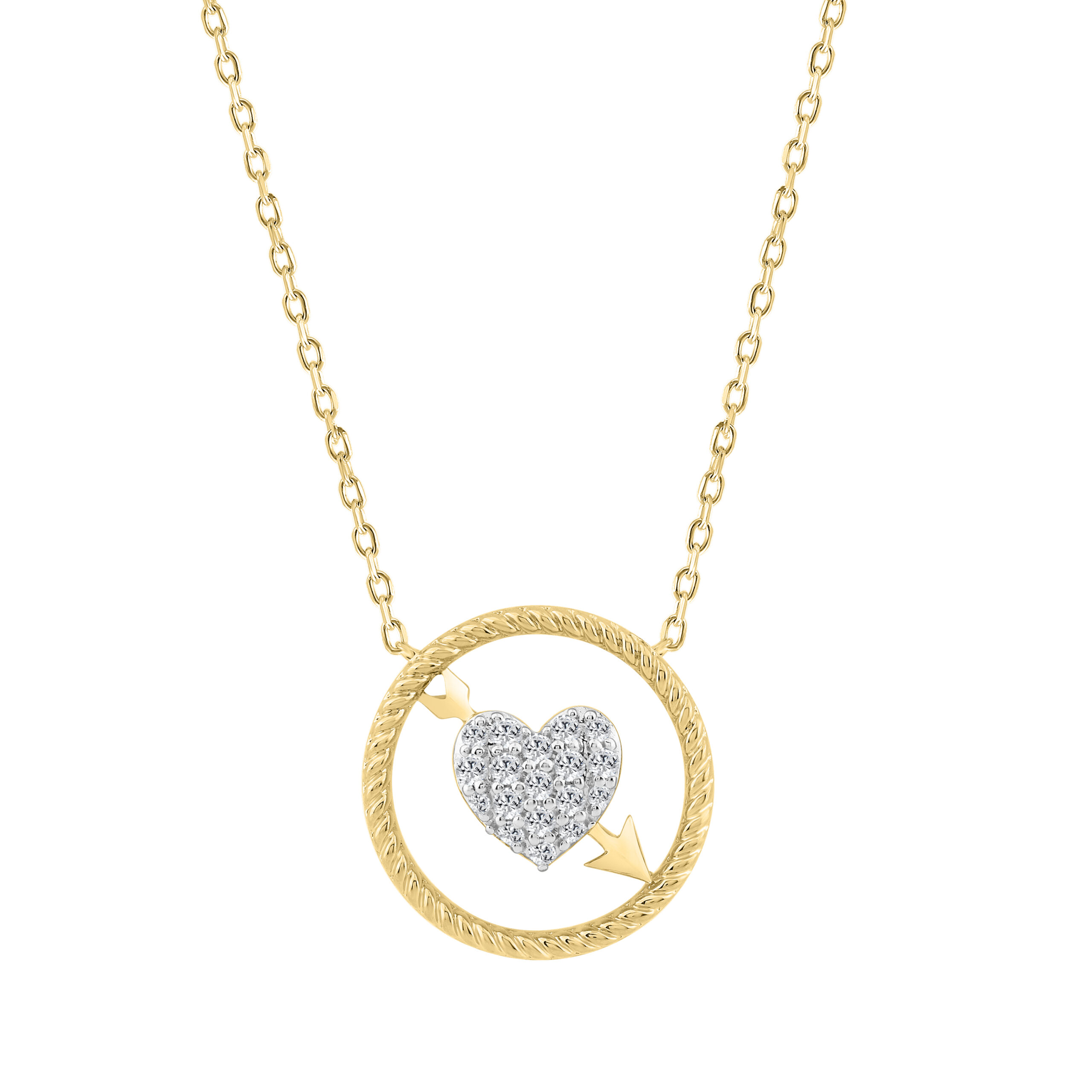 10K YELLOW GOLD LADIES HEART AND ARROW PENDANT 0.15CT ROUND NATURAL DIAMOND, WITH CHAIN 1 10K YELLOW GOLD LADIES HEART AND ARROW PENDANT 0.15CT ROUND NATURAL DIAMOND, WITH CHAIN - Image 1