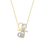 10K YELLOW GOLD DOUBLE HEART FASHION PENDANT WITH CHAIN FOR LADIES 0.15CT ROUND DIAMOND
