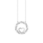 ELEGANCE 10K WHITE GOLD 0.15CT TWISTED CIRCLE HEART & LADIES PENDANT ROUND DIAMOND WITH CHAIN