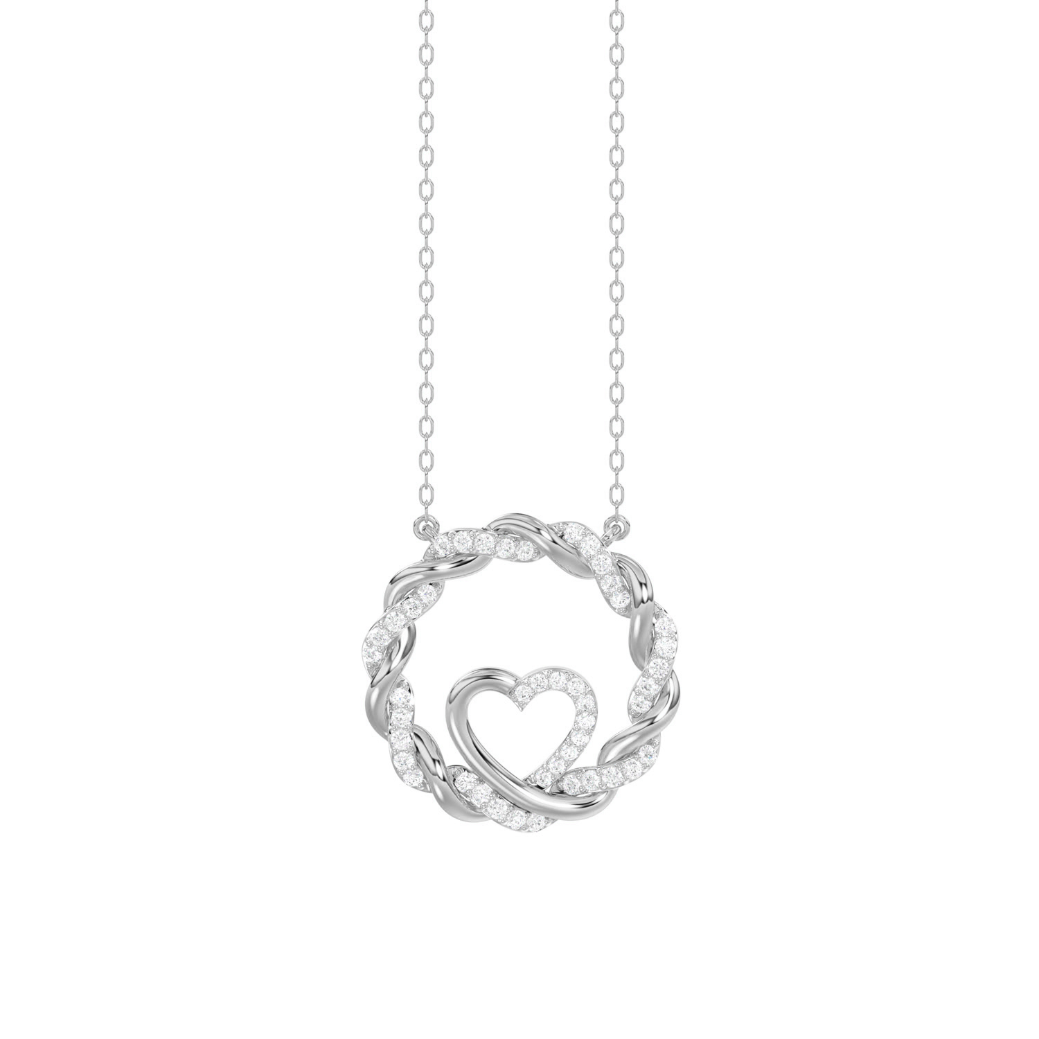 ELEGANCE 10K WHITE GOLD 0.15CT TWISTED CIRCLE HEART & LADIES PENDANT ROUND DIAMOND WITH CHAIN 1 ELEGANCE 10K WHITE GOLD 0.15CT TWISTED CIRCLE HEART & LADIES PENDANT ROUND DIAMOND WITH CHAIN - Image 1