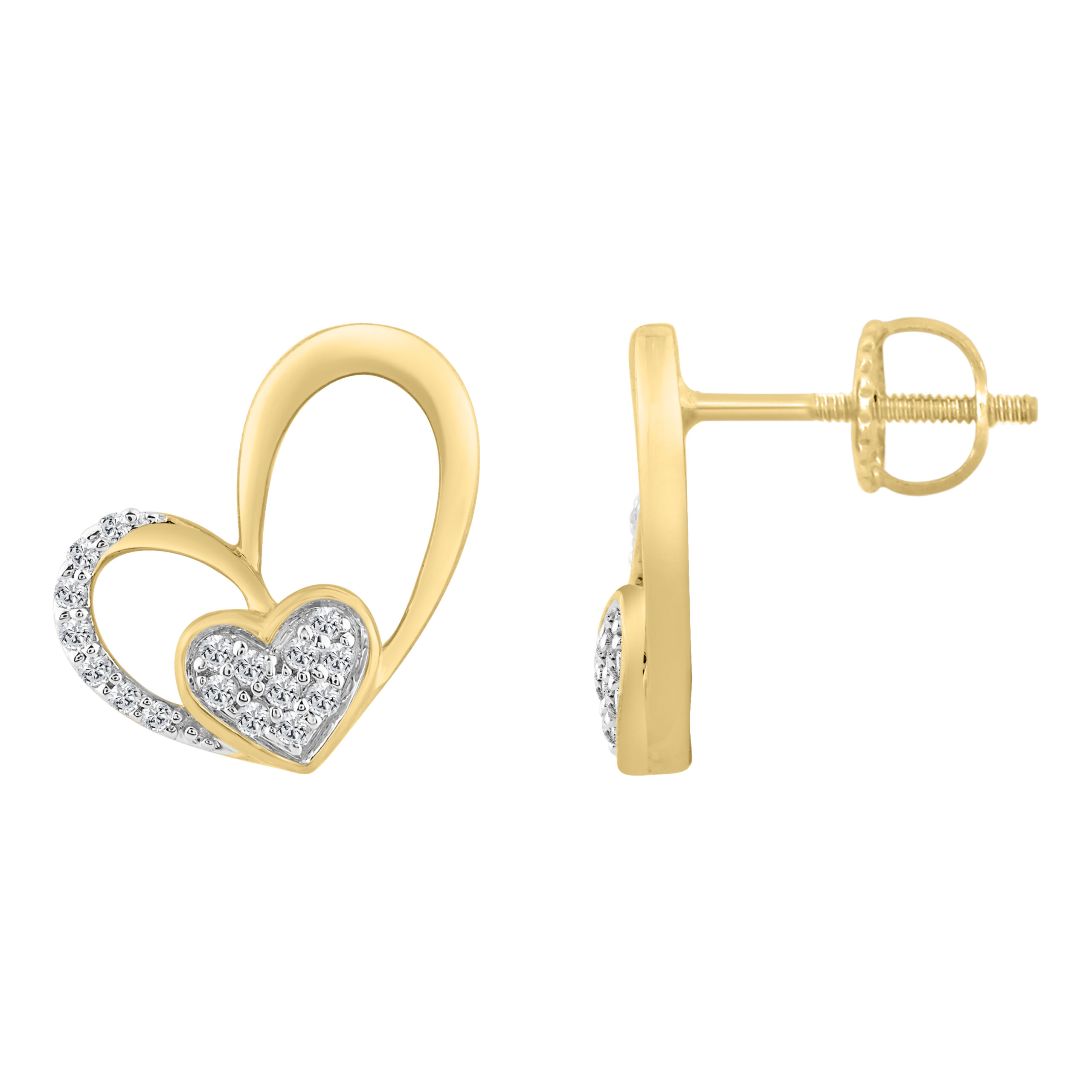 10K YELLOW GOLD DOUBLE HEART DIAMOND EARRING FOR LADIES 0.15CT ROUND DIAMOND 1 10K YELLOW GOLD DOUBLE HEART DIAMOND EARRING FOR LADIES 0.15CT ROUND DIAMOND - Image 1