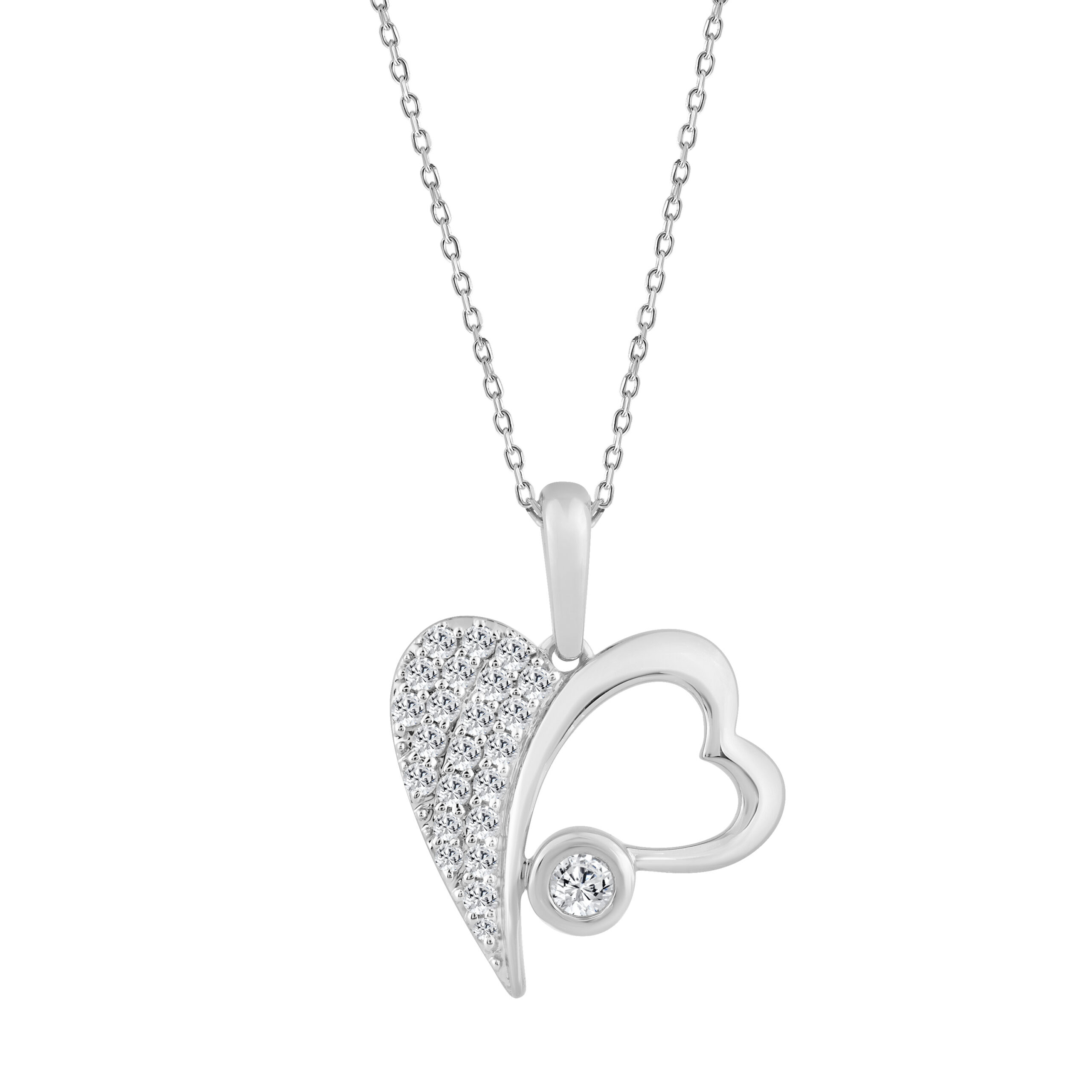 10K WHITE GOLD FASHION HEART PENDANT 0.25CT ROUND DIAMOND LADIES PENDANT WITH CHAIN 1 10K WHITE GOLD FASHION HEART PENDANT 0.25CT ROUND DIAMOND LADIES PENDANT WITH CHAIN - Image 1