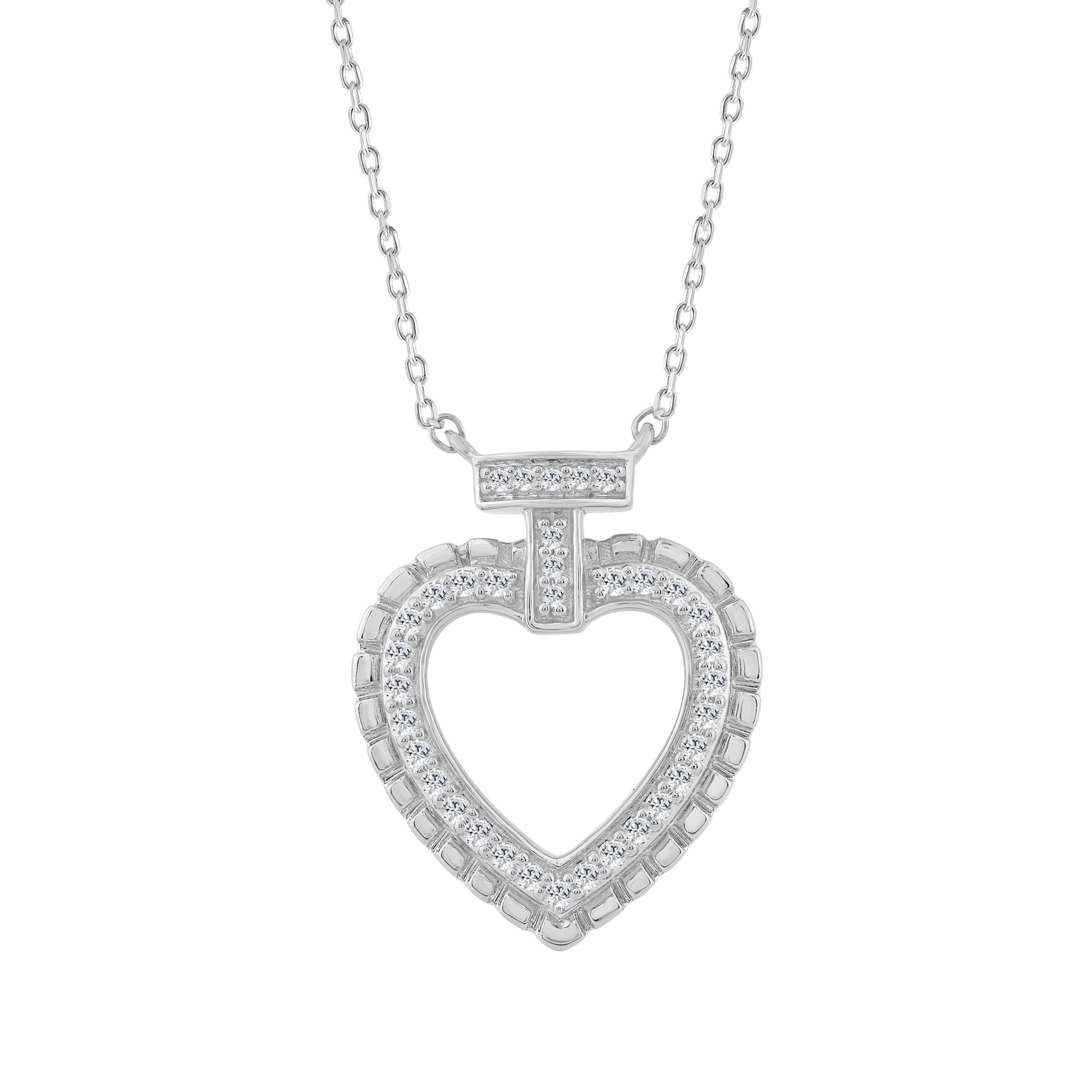 ELEGANCE 10K WHITE GOLD 0.15CT TWISTED CIRCLE HEART & LADIES PENDANT ROUND DIAMOND WITH CHAIN 1 ELEGANCE 10K WHITE GOLD 0.15CT TWISTED CIRCLE HEART & LADIES PENDANT ROUND DIAMOND WITH CHAIN - Image 1