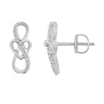 LADIES FASHION EARRINGS 0.10CT ROUND DIAMOND 10K WHITE GOLD