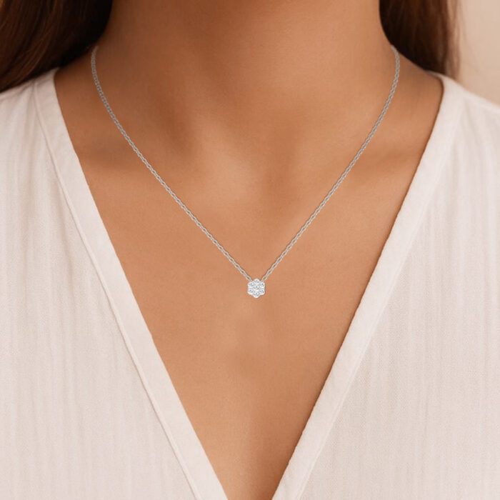 LADIES PENDANT WITH CHAIN 0.50CT ROUND DIAMOND 14K WHITE GOLD - Image 4