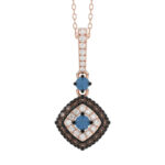 LADIES PENDANT WITH CHAIN 0.55CT ROUND/BLUE/DARK BROWN 14K ROSE GOLD (SI QUALITY)