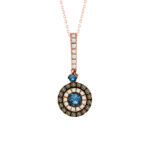 LADIES PENDANT 0.50CT BLUE SAPPHIRE ROUND/DARK BROWN DIAMOND 14K ROSE GOLD