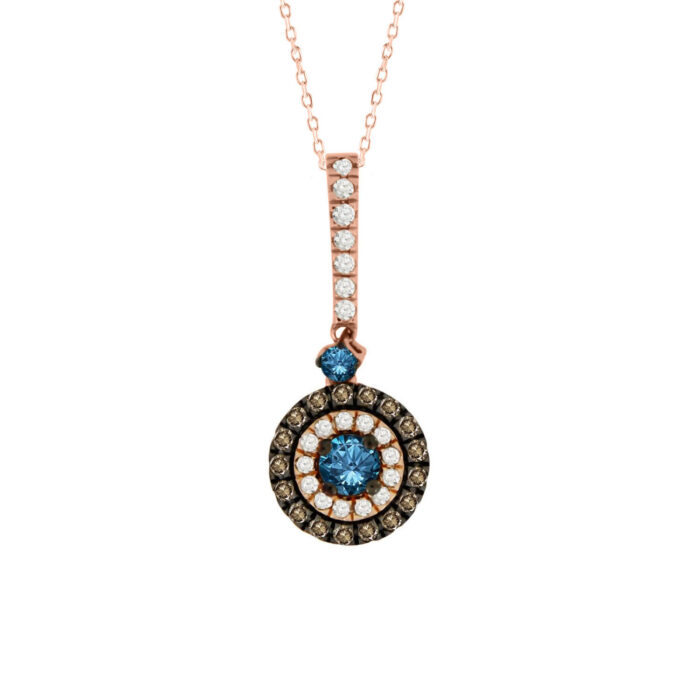 LADIES PENDANT 0.50CT BLUE SAPPHIRE ROUND/DARK BROWN DIAMOND 14K ROSE GOLD - Image 1