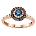 LADIES RING 0.55CT ROUND/BLUE SAPPHIRE/DARK BROWN DIAMOND 14K ROSE GOLD