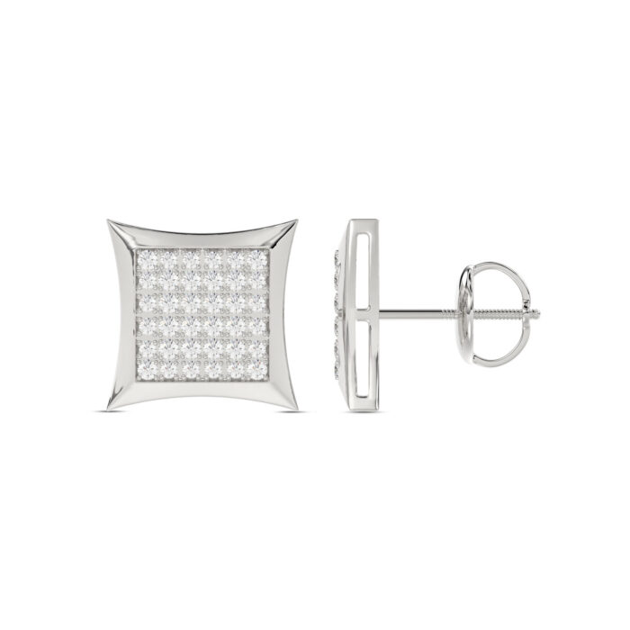 MEN'S KITE SHAPE YUVA EARRINGS 0.25CT ROUND DIAMOND 10K WHITE GOLD - Image 2