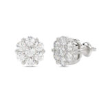LADIES FLOWER EARRINGS 0.15CT ROUND DIAMOND 10K WHITE GOLD - Image 3