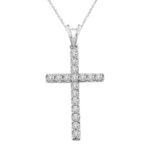 CROSS PENDANT WITH CHAIN 0.50CT ROUND DIAMOND 14K WHITE GOLD