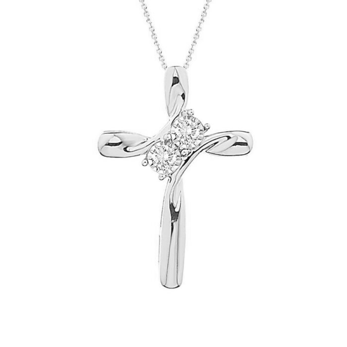 LADIES  PENDANT 0.10CT ROUND DIAMOND 10K WHITE GOLD - Image 1