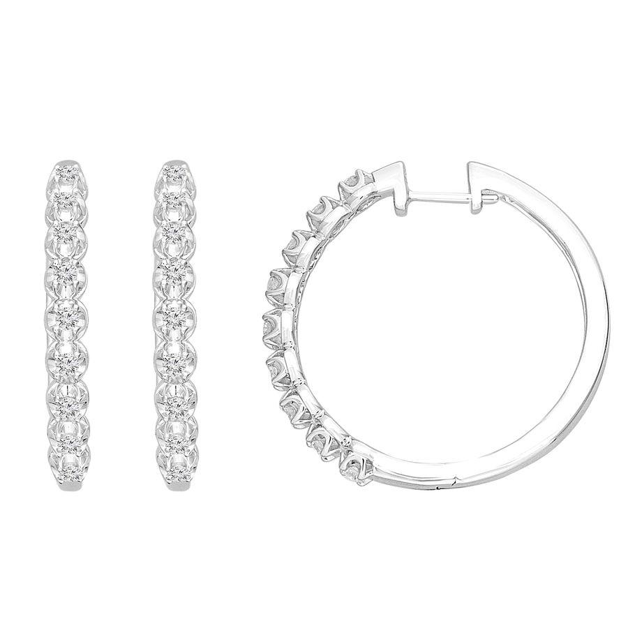 LADIES HOOP EARRINGS 0.25CT ROUND DIAMOND 10K WHITE GOLD 1 LADIES HOOP EARRINGS 0.25CT ROUND DIAMOND 10K WHITE GOLD - Image 1
