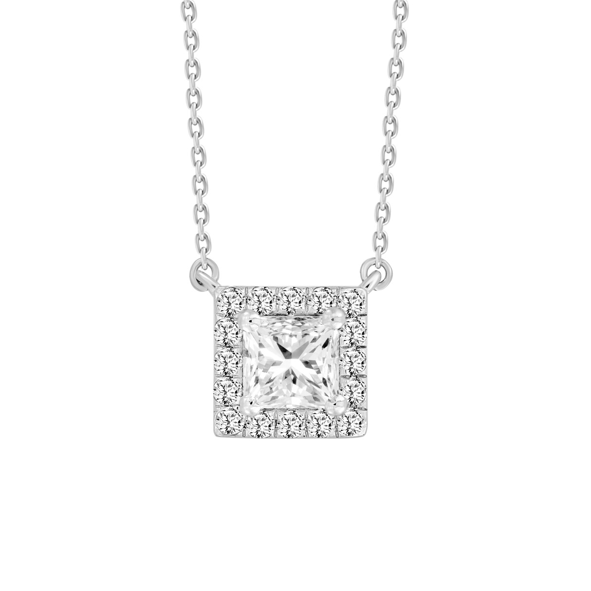 LADIES NECKLACE 1CT ROUND/PRINCESS DIAMOND 14K WHITE GOLD (CENTER STONE PRINCESS DIAMOND 3/4CT ) 1 LADIES NECKLACE 1CT ROUND/PRINCESS DIAMOND 14K WHITE GOLD (CENTER STONE PRINCESS DIAMOND 3/4CT ) - Image 1
