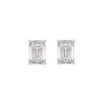 14K WHITE GOLD 2CT EMERALD DIAMOND LADIES SOLITAIRE EARRINGS