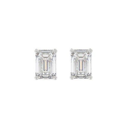 14K WHITE GOLD 2CT EMERALD DIAMOND LADIES SOLITAIRE EARRINGS