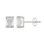 LADIES SOLITAIRE EARRINGS 3CT EMERALD DIAMOND 14K WHITE GOLD - Image 2
