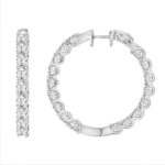 LADIES HOOP EARRINGS 7CT ROUND DIAMOND 14K WHITE GOLD - Image 2