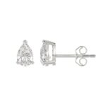 LADIES SOLITAIRE EARRINGS 1 1/2CT PEAR DIAMOND 14K WHITE GOLD - Image 2