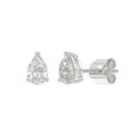 LADIES SOLITAIRE EARRINGS 1 1/2CT PEAR DIAMOND 14K WHITE GOLD - Image 3