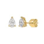 LADIES SOLITAIRE EARRINGS 1 1/2CT PEAR DIAMOND 14K YELLOW GOLD - Image 3