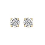 LADIES SOLITAIRE EARRINGS 3CT ROUND DIAMOND 14K YELLOW GOLD (CENTER STONE ROUND DIAMOND 1 1/2CT)
