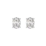 LADIES SOLITAIRE EARRINGS 3CT OVAL DIAMOND 14K WHITE GOLD (CENTER STONE OVAL DIAMOND 1 1/2CT )