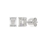 LADIES SOLITAIRE EARRINGS 1 1/2CT EMERALD DIAMOND 14K WHITE GOLD - Image 3