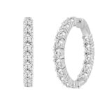 LADIES HOOP EARRINGS 11CT ROUND DIAMOND 14K WHITE GOLD - Image 3