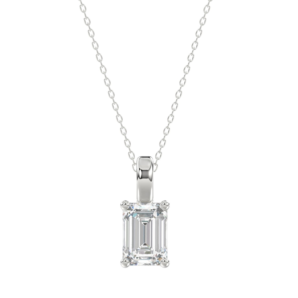 LADIES SOLITAIRE PENDANT WITH CHAIN 2CT EMERALD DIAMOND 14K WHITE GOLD 1 LADIES SOLITAIRE PENDANT WITH CHAIN 2CT EMERALD DIAMOND 14K WHITE GOLD - Image 1