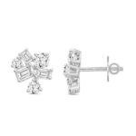 LADIES STUD EARRINGS 3 1/2CT EMERALD/ROUND DIAMOND 14K WHITE GOLD - Image 2
