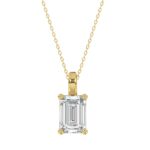 LADIES SOLITAIRE PENDANT WITH CHAIN 3CT EMERALD DIAMOND 14K YELLOW GOLD