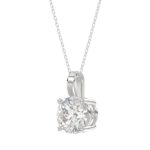 LADIES SOLITAIRE PENDANT 3CT ROUND DIAMOND 14K WHITE GOLD WITH CHAIN - Image 3