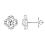 LADIES STUD EARRINGS 1CT ROUND DIAMOND 14K WHITE GOLD - Image 2
