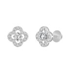 LADIES STUD EARRINGS 1CT ROUND DIAMOND 14K WHITE GOLD - Image 3