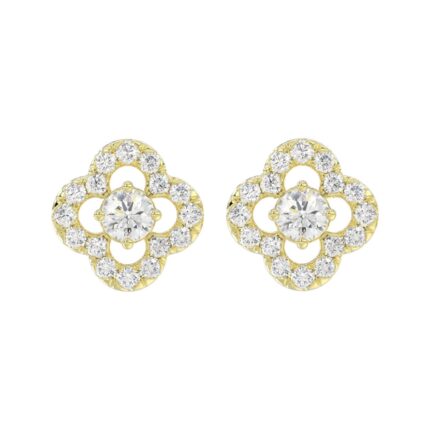 LADIES STUD EARRINGS 1CT ROUND DIAMOND 14K YELLOW GOLD