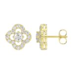 LADIES STUD EARRINGS 1CT ROUND DIAMOND 14K YELLOW GOLD - Image 2
