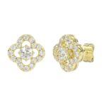 LADIES STUD EARRINGS 1CT ROUND DIAMOND 14K YELLOW GOLD - Image 3