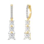 LADIES EARRINGS 2CT ROUND/PRINCESS DIAMOND 14K YELLOW GOLD - Image 3